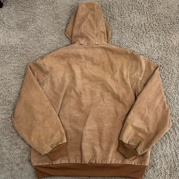 Vintage Carhartt Canvas Hooded Active Jacket Mens XL Lined Zip Workwear J160 BRN - Picture 14 of 14